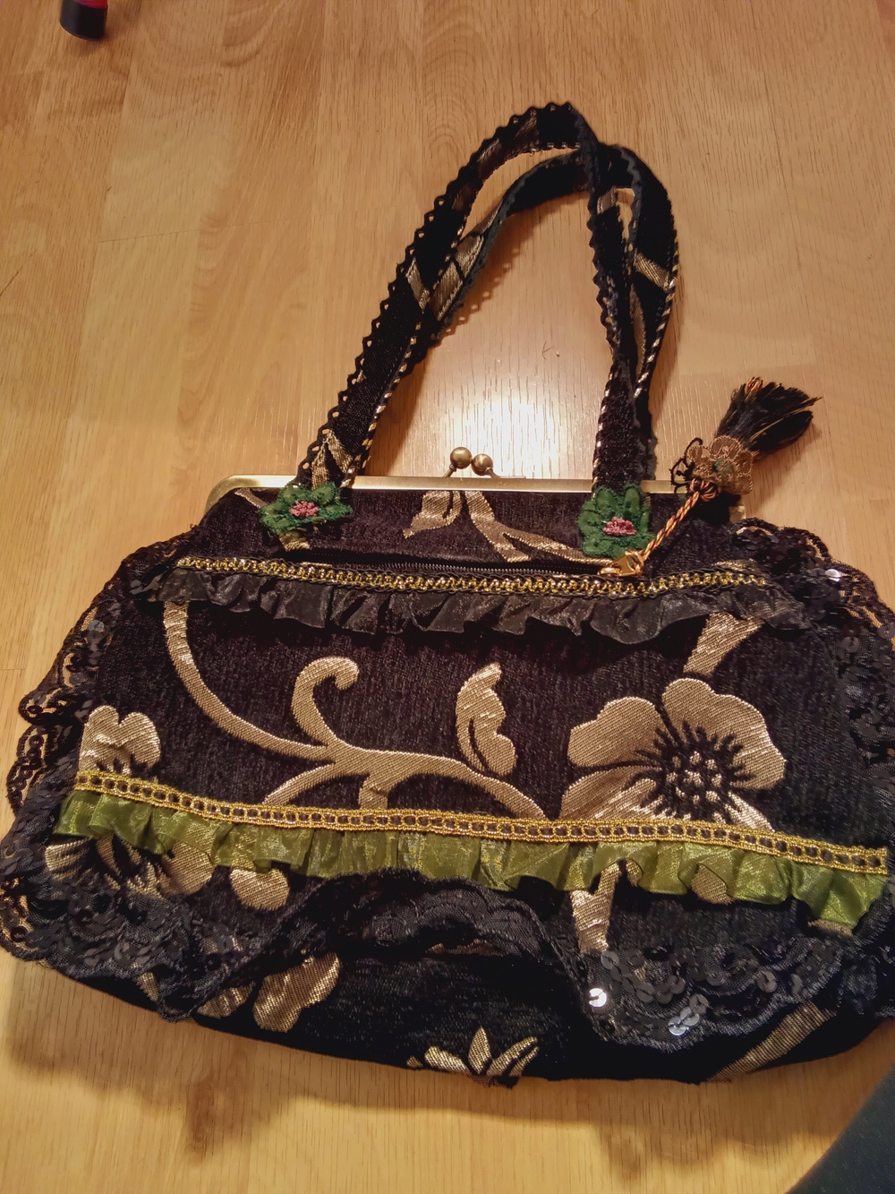 Vintage Chiflower  Lace Tapestry Ribbon Metal Frame Bag Boho Cottagecore  Purse - Picture 7 of 16